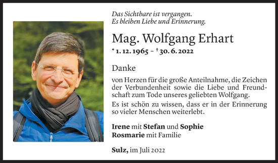 Todesanzeige von Wolfgang Erhart von Vorarlberger Nachrichten