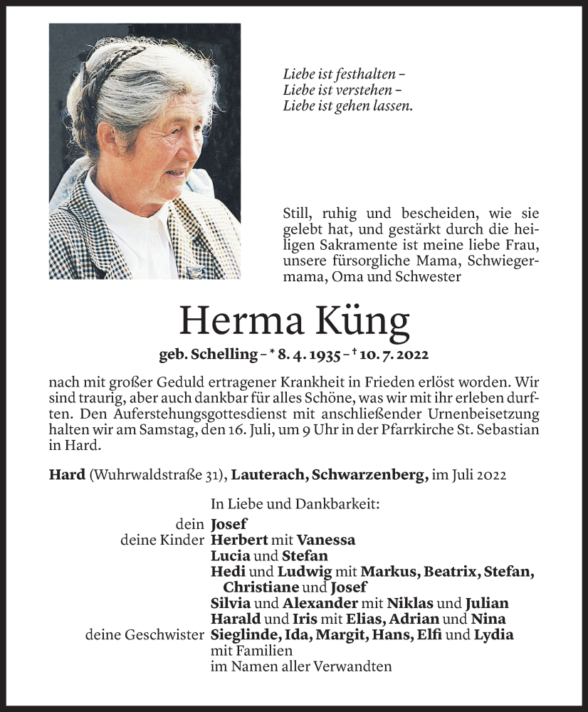 Todesanzeige für Herma Küng vom 13.07.2022 aus Vorarlberger Nachrichten