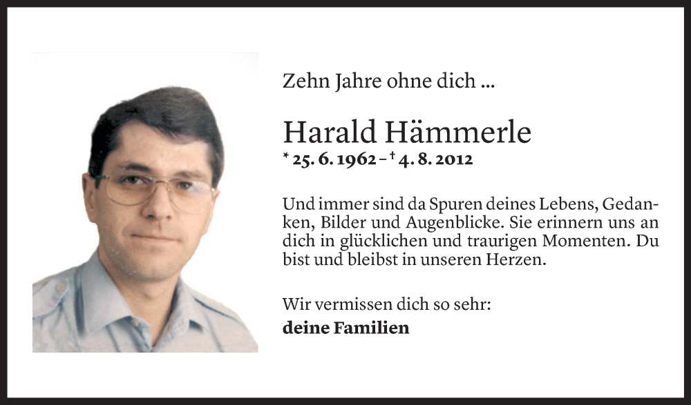  Todesanzeige für Harald Hämmerle vom 04.08.2022 aus Vorarlberger Nachrichten