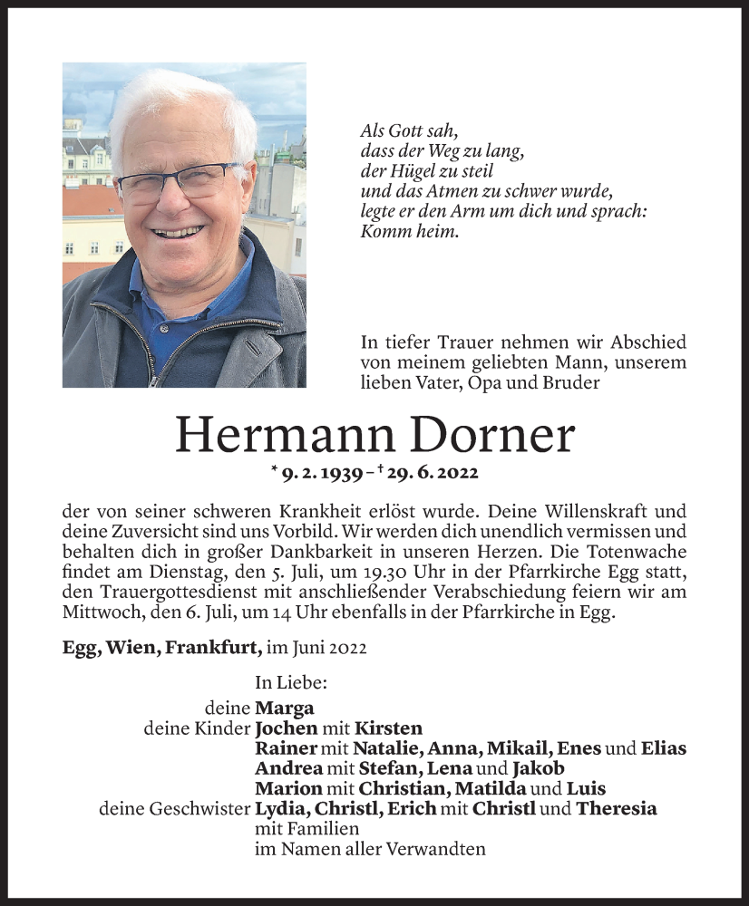  Todesanzeige für Hermann Dorner vom 03.07.2022 aus Vorarlberger Nachrichten