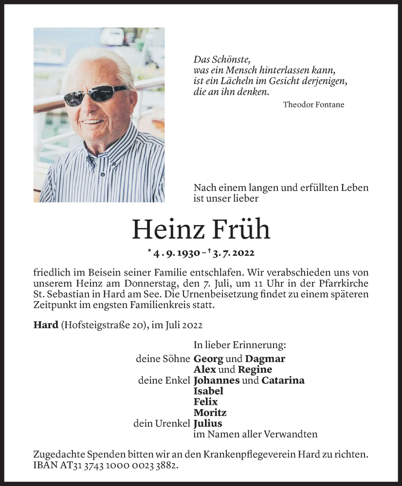  Todesanzeige für Heinz Früh vom 04.07.2022 aus Vorarlberger Nachrichten