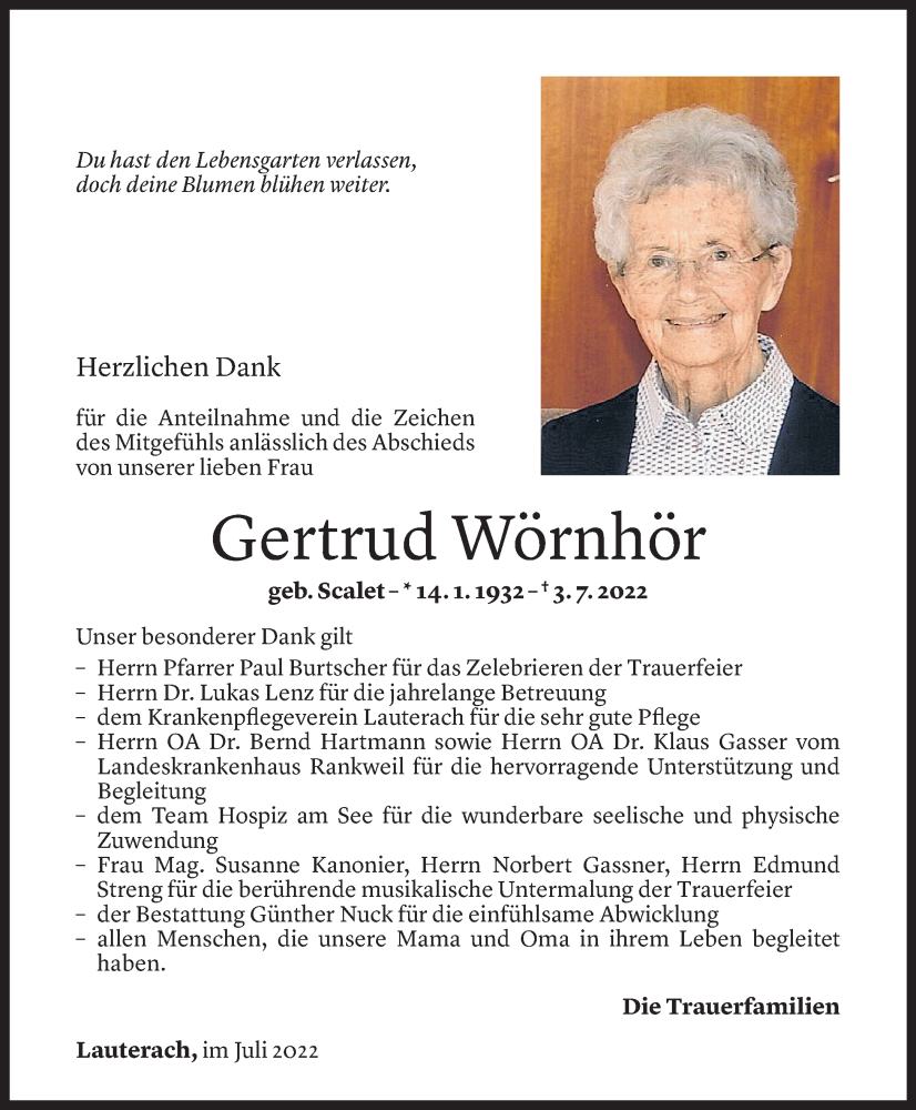 Todesanzeige für Gertrud Wörnhör vom 28.07.2022 aus Vorarlberger Nachrichten