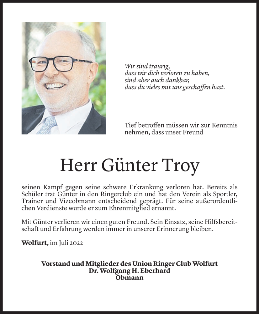  Todesanzeige für Günter Troy vom 19.07.2022 aus vorarlberger nachrichten