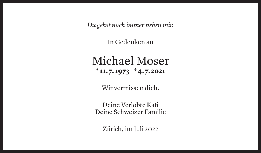  Todesanzeige für Michael Moser vom 03.07.2022 aus Vorarlberger Nachrichten