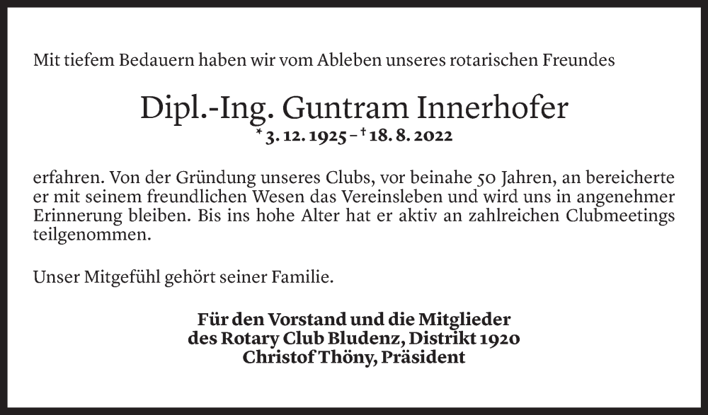  Todesanzeige für Guntram Innerhofer vom 22.08.2022 aus Vorarlberger Nachrichten