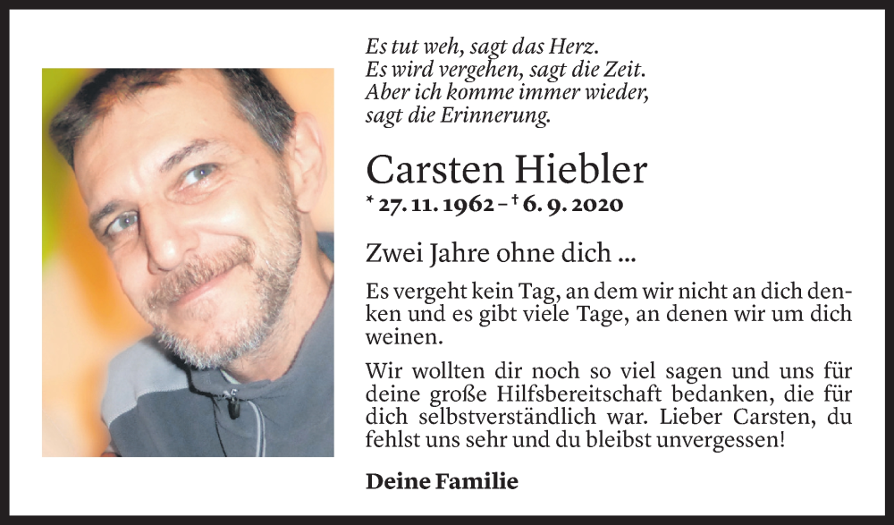  Todesanzeige für Carsten Hiebler vom 03.09.2022 aus Vorarlberger Nachrichten