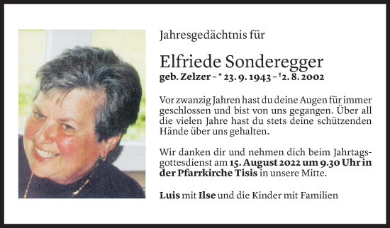 Todesanzeige von Elfriede Sonderegger von Vorarlberger Nachrichten
