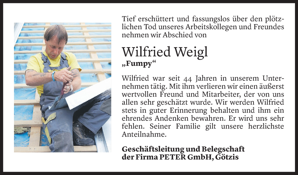 Todesanzeige für Wilfried Weigl vom 03.08.2022 aus Vorarlberger Nachrichten