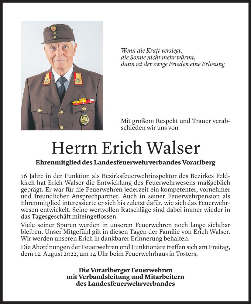  Todesanzeige für Erich Walser vom 09.08.2022 aus Vorarlberger Nachrichten