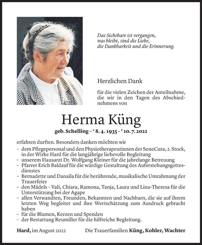  Todesanzeige für Herma Küng vom 05.08.2022 aus Vorarlberger Nachrichten