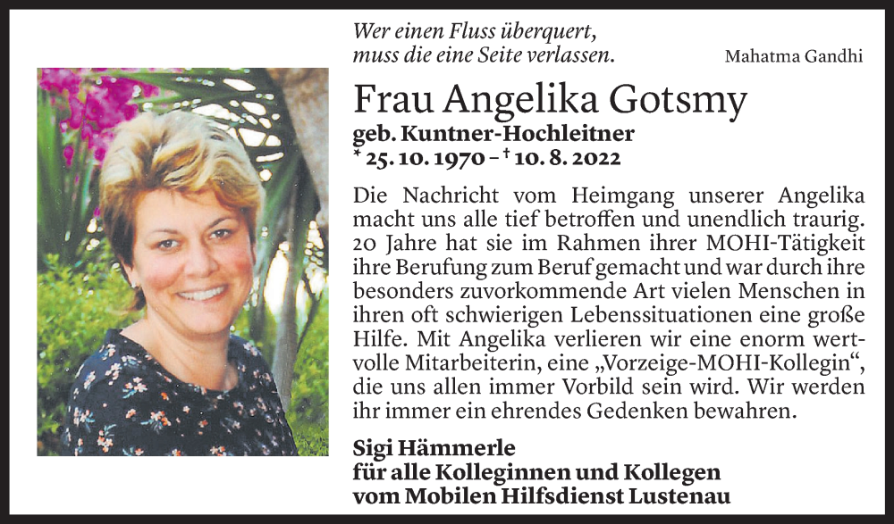  Todesanzeige für Angelika Gotsmy vom 12.08.2022 aus vorarlberger nachrichten