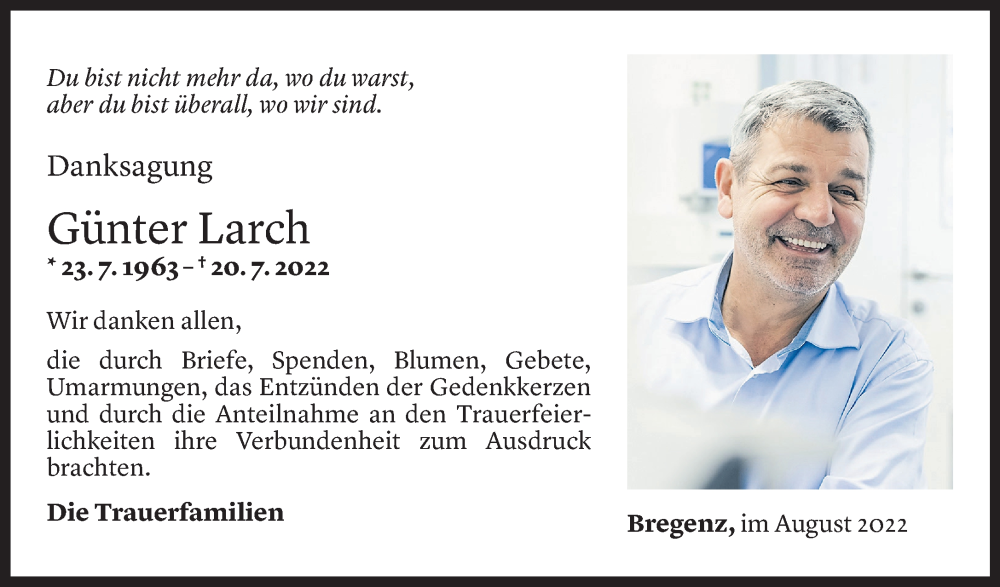  Todesanzeige für Günter Larch vom 12.08.2022 aus Vorarlberger Nachrichten