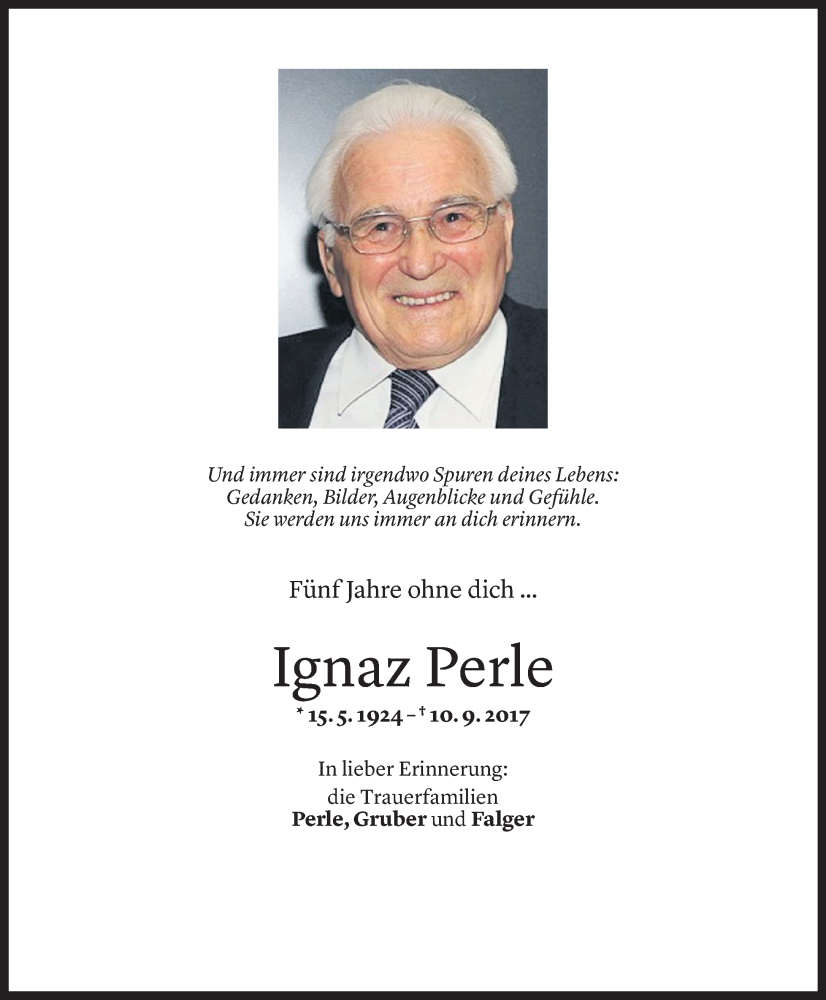  Todesanzeige für Ignaz Perle vom 10.09.2022 aus Vorarlberger Nachrichten
