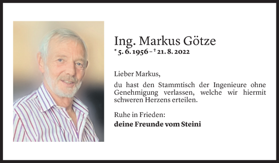 Todesanzeige von Markus Götze von Vorarlberger Nachrichten