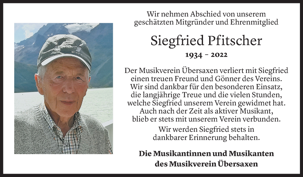  Todesanzeige für Siegfried Pfitscher vom 01.10.2022 aus Vorarlberger Nachrichten
