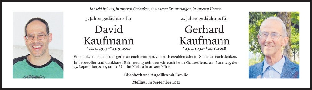  Todesanzeige für Gerhard Kaufmann vom 22.09.2022 aus Vorarlberger Nachrichten