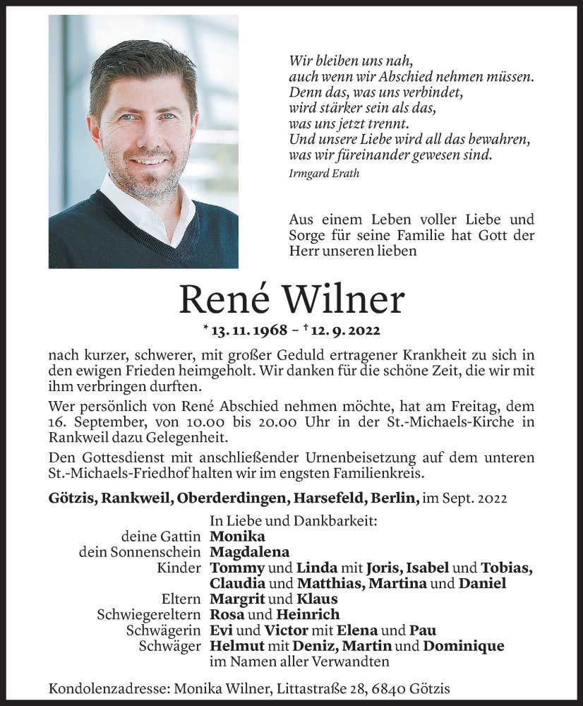  Todesanzeige für René Wilner vom 15.09.2022 aus Vorarlberger Nachrichten