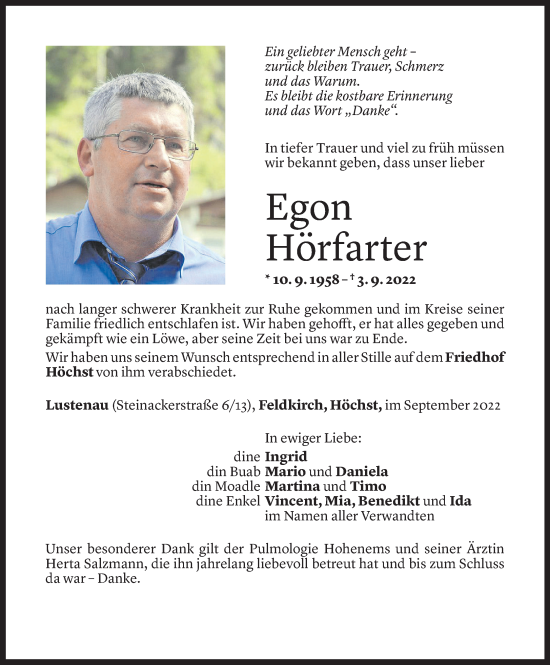Todesanzeige von Egon Hörfarter von Vorarlberger Nachrichten