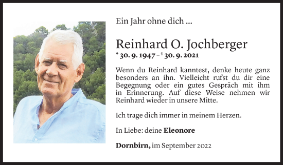Todesanzeige von Reinhard Jochberger von Vorarlberger Nachrichten