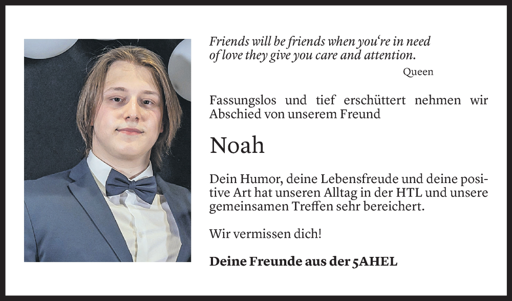  Todesanzeige für Noah Mangeng vom 16.09.2022 aus Vorarlberger Nachrichten
