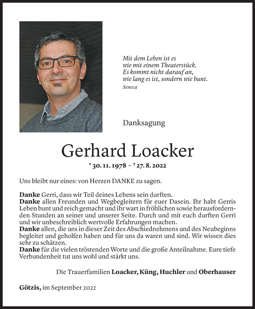  Todesanzeige für Gerhard Loacker vom 24.09.2022 aus Vorarlberger Nachrichten