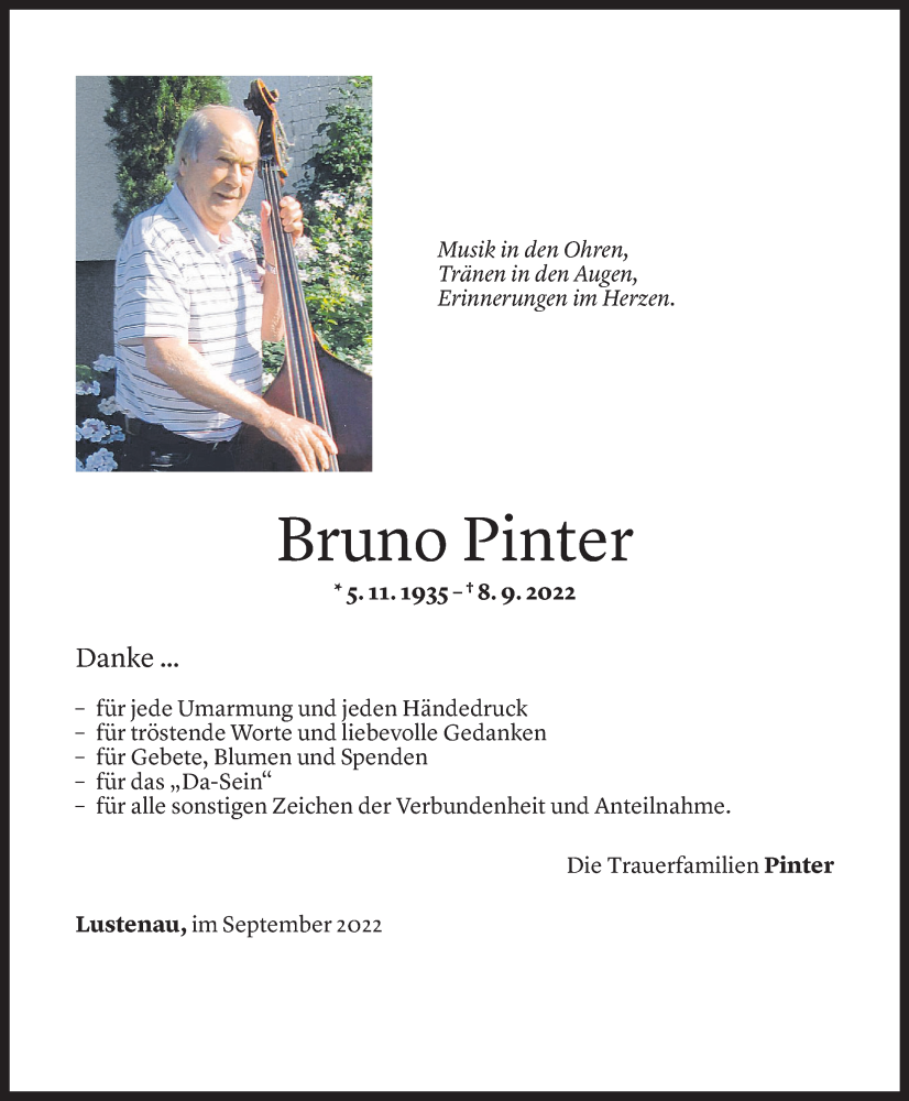  Todesanzeige für Bruno Pinter vom 29.09.2022 aus Vorarlberger Nachrichten