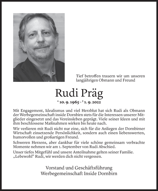 Todesanzeige von Rudi Präg von Vorarlberger Nachrichten