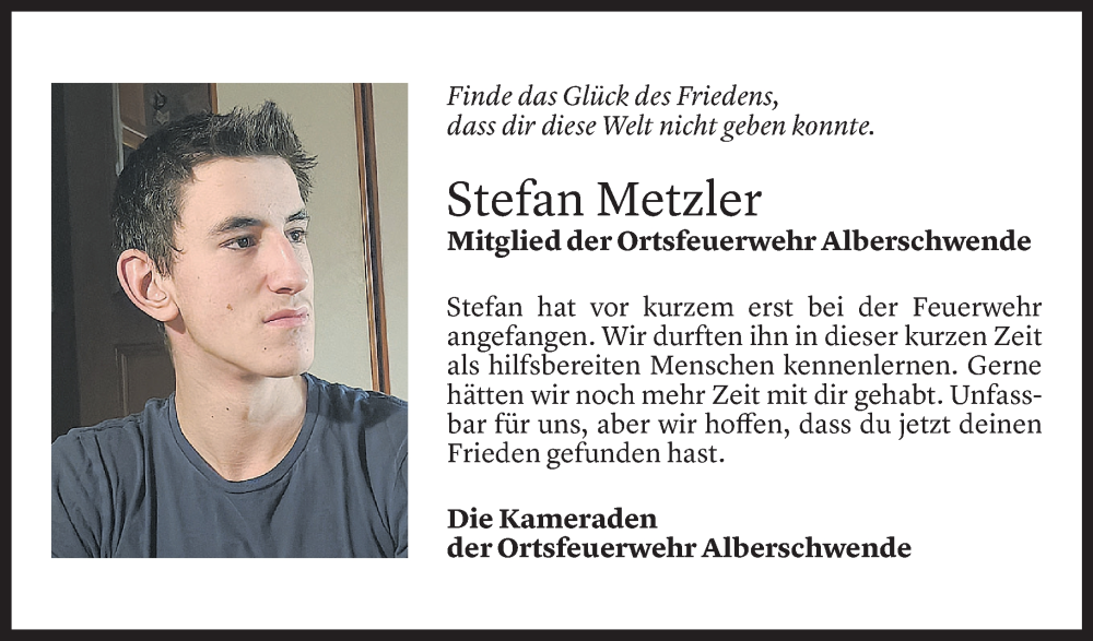  Todesanzeige für Stefan Metzler vom 06.01.2023 aus Vorarlberger Nachrichten