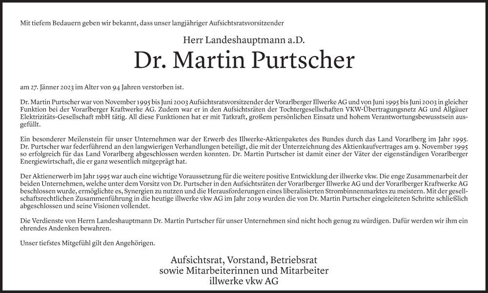  Todesanzeige für Martin Purtscher vom 01.02.2023 aus Vorarlberger Nachrichten