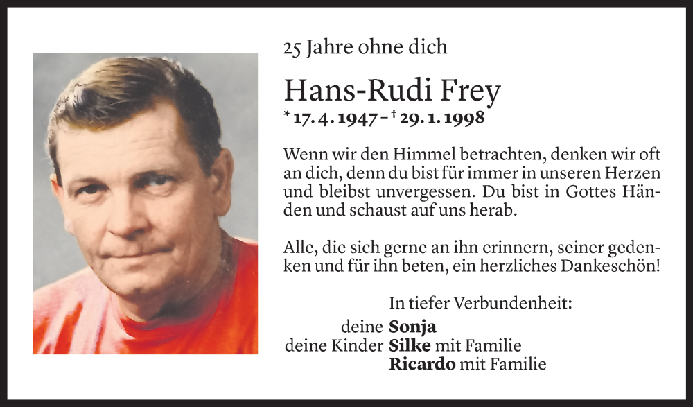  Todesanzeige für Hans-Rudi Frey vom 27.01.2023 aus Vorarlberger Nachrichten