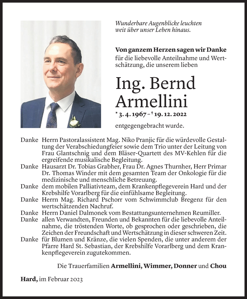  Todesanzeige für Bernd Armellini vom 01.02.2023 aus Vorarlberger Nachrichten