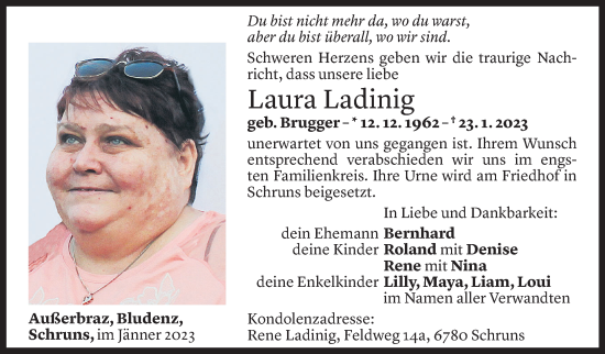 Todesanzeige von Laura Ladinig von Vorarlberger Nachrichten