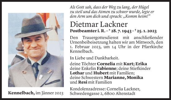Todesanzeige von Dietmar Lackner von Vorarlberger Nachrichten