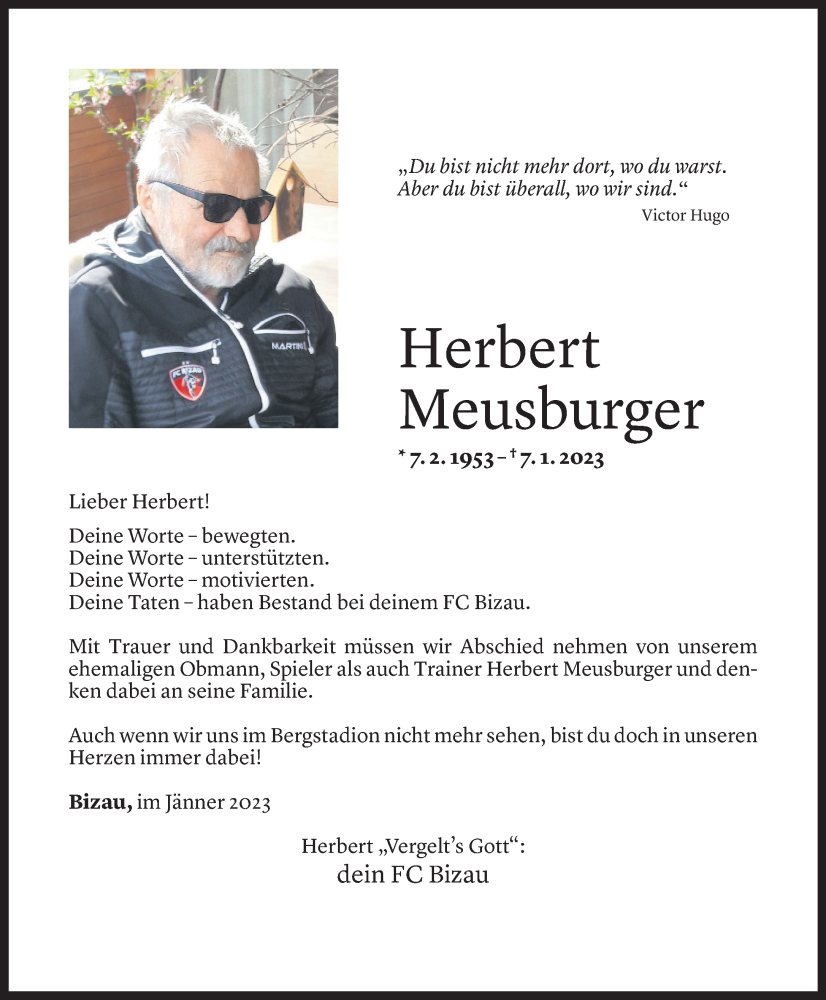  Todesanzeige für Herbert Meusburger vom 08.01.2023 aus Vorarlberger Nachrichten