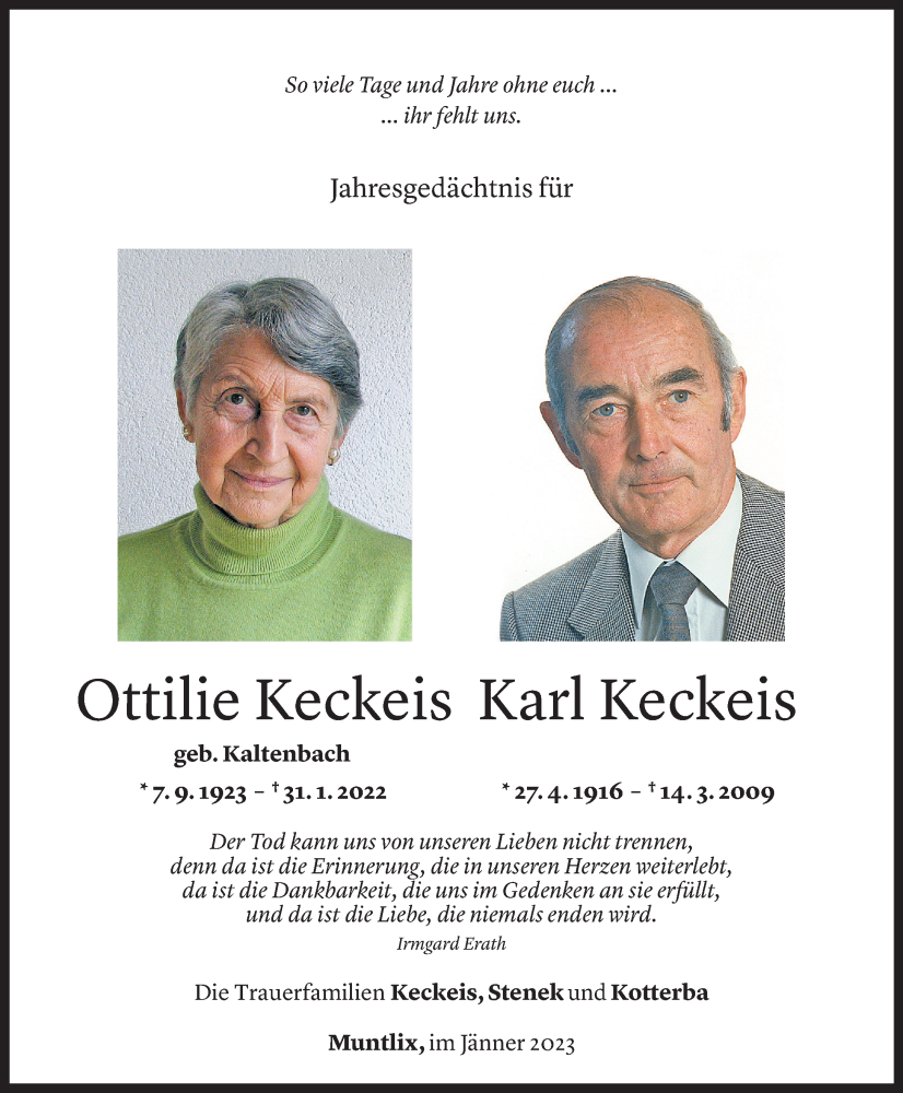  Todesanzeige für Ottilie Keckeis vom 31.01.2023 aus Vorarlberger Nachrichten