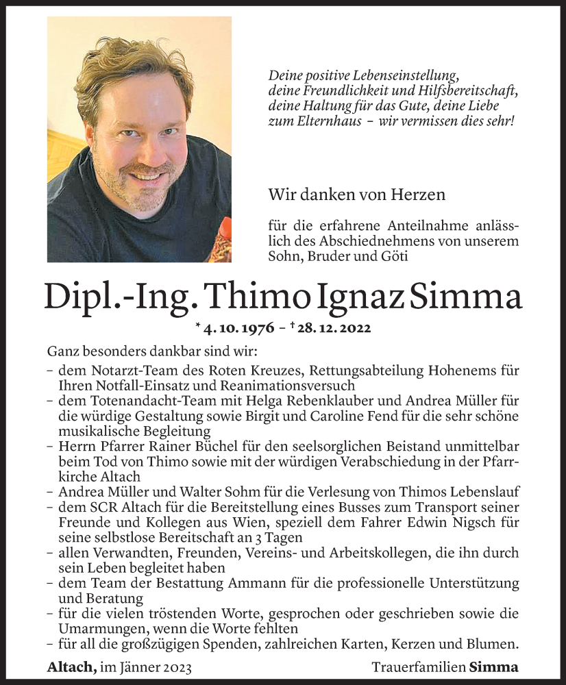  Todesanzeige für Thimo Ignaz Simma vom 30.01.2023 aus Vorarlberger Nachrichten