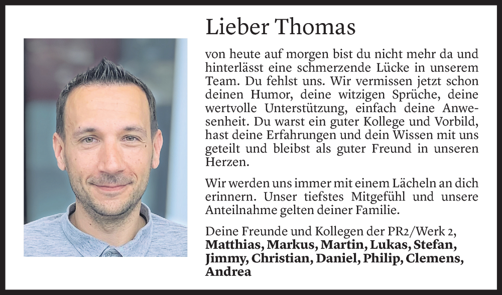  Todesanzeige für Thomas Skruba vom 13.01.2023 aus Vorarlberger Nachrichten