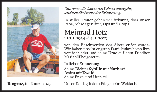 Todesanzeige von Meinrad Hotz von Vorarlberger Nachrichten