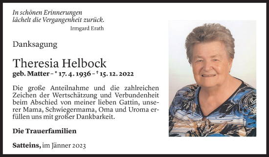 Todesanzeige von Theresia Helbock von Vorarlberger Nachrichten