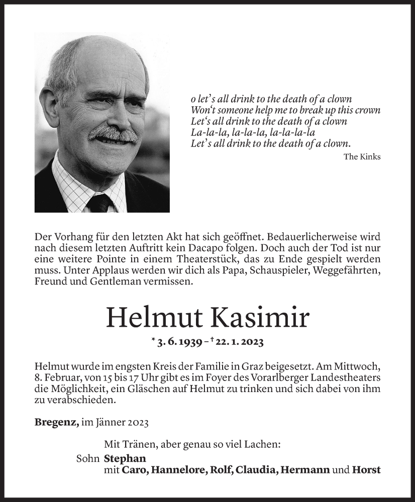 Todesanzeige für Helmut Kasimir vom 01.02.2023 aus Vorarlberger Nachrichten