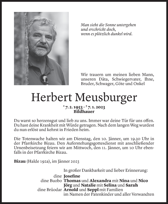 Todesanzeige von Herbert Meusburger von Vorarlberger Nachrichten