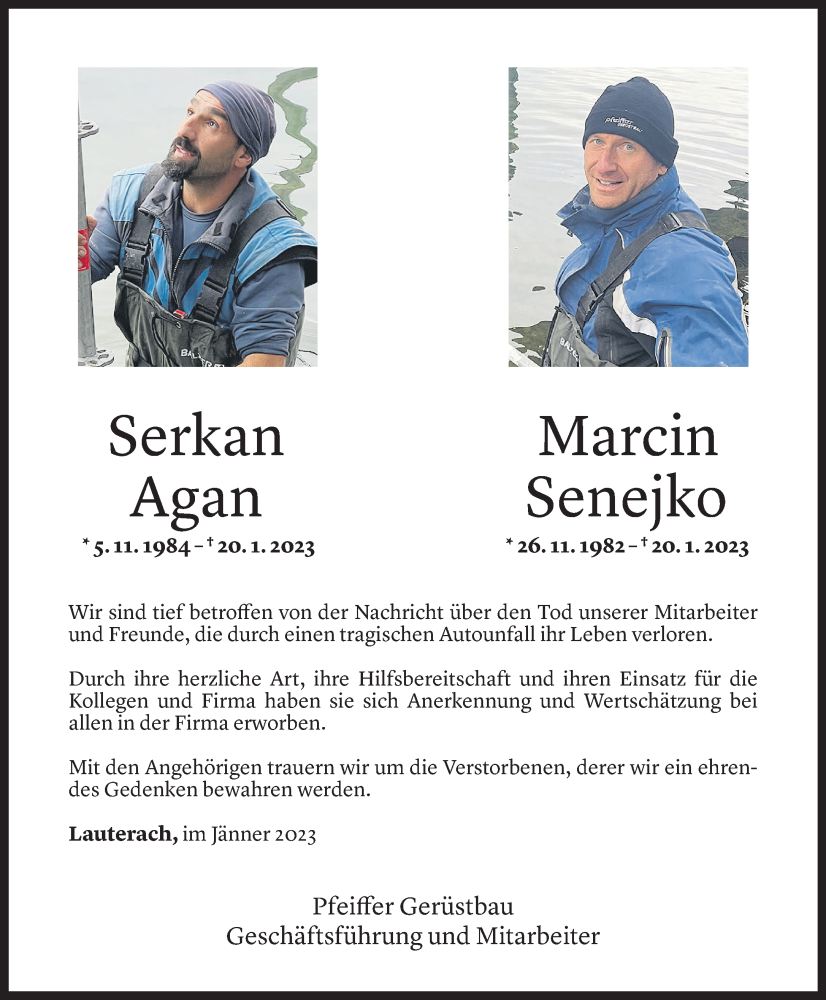  Todesanzeige für Marcin Senejko vom 24.01.2023 aus Vorarlberger Nachrichten
