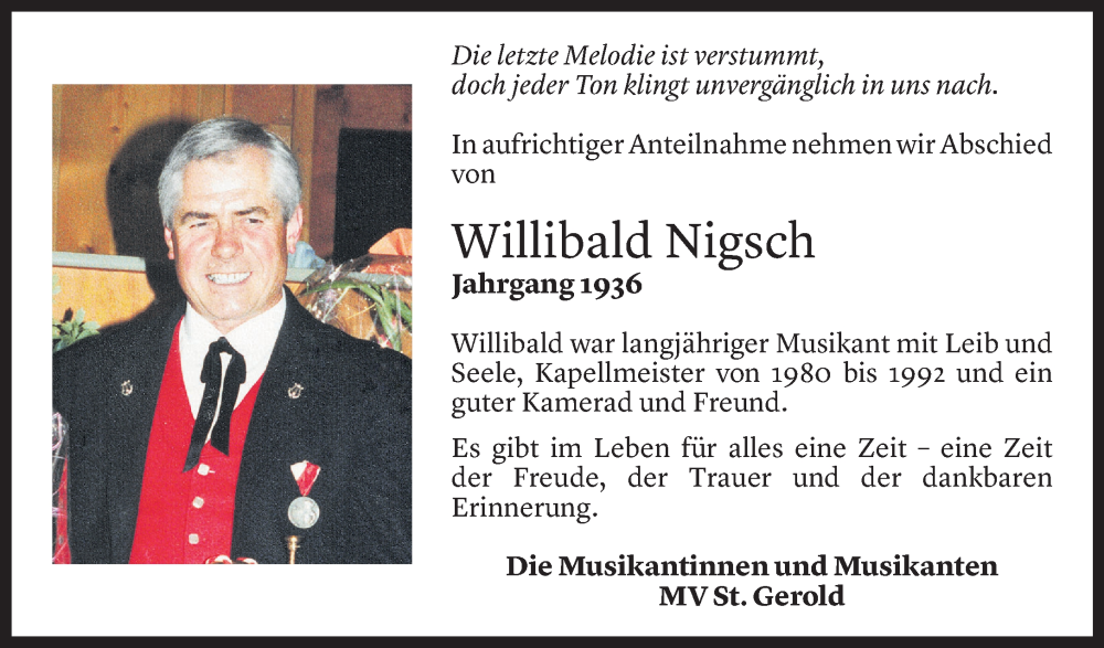  Todesanzeige für Willibald Nigsch vom 17.10.2023 aus Vorarlberger Nachrichten