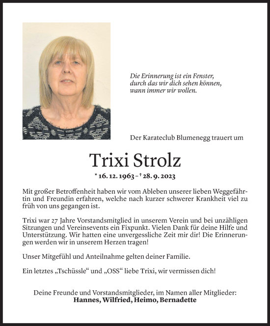 Todesanzeige von Beatrix Strolz von Vorarlberger Nachrichten