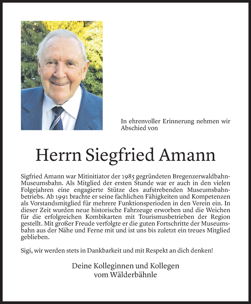  Todesanzeige für Siegfried Amann vom 25.10.2023 aus Vorarlberger Nachrichten