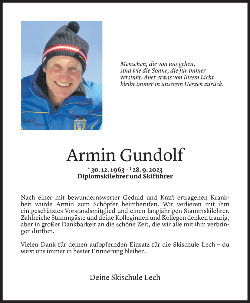  Todesanzeige für Armin Gundolf vom 01.10.2023 aus Vorarlberger Nachrichten