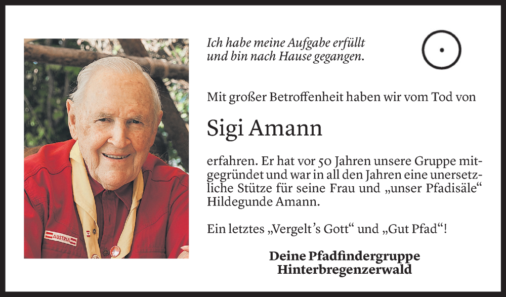  Todesanzeige für Siegfried Amann vom 25.10.2023 aus Vorarlberger Nachrichten