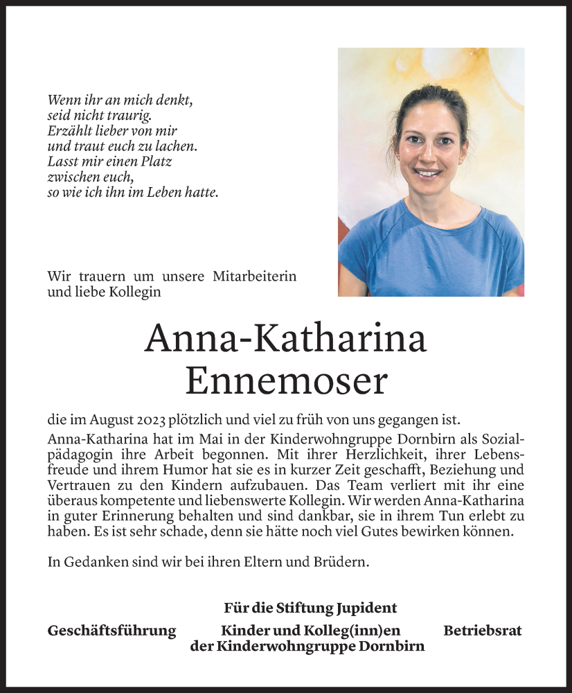  Todesanzeige für Anna-Kathrin Ennemoser vom 05.10.2023 aus Vorarlberger Nachrichten