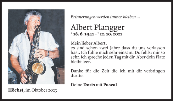 Todesanzeige von Albert Plangger von Vorarlberger Nachrichten