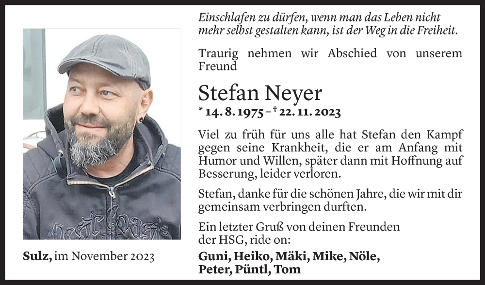  Todesanzeige für Stefan Neyer vom 29.11.2023 aus Vorarlberger Nachrichten